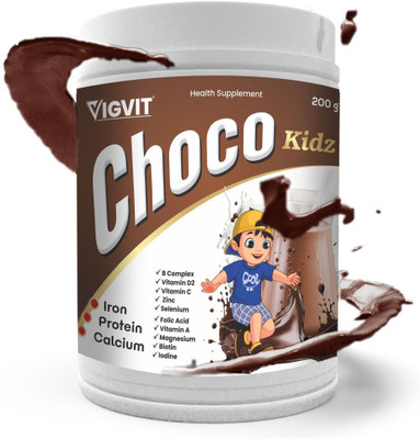 Vigvit Choco Kidz Health Supplement With Protein, Calcium, Iron & Multivitamins Protein Blends(200 g, Chocolate)