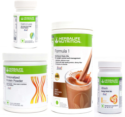 HERBALIFE FORMULA1 CHOCOLATE PROTIEN 200 AFRESH ENERGY DRINK GINGER 50 G + CELL U LOSS Whey Protein(0.8 kg, CHOCOLATE)