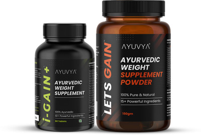 Ayuvya i-Gain+ & Lets Gain Combo, Helps Improve Appetite & Muscle Mass| Weight Gainers/Mass Gainers(90 No, 150 g, Unflavoured)