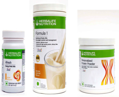 HERBALIFE FORMULA1 BANANA & AFRESH GINGER & PERSONALIZED PROTIEN POWDER 200 GRAM Plant-Based Protein(0.75 kg, FORMULA 1 BANANA 500 G, AFRESH GINGER 50 G, PROTEIN POWDER 200 G)