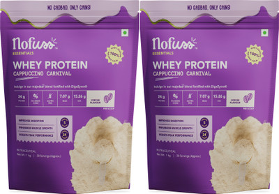 NOFUSS Whey Protein Powder + Shaker | 24g Protein | 30 Servings | Stevia Sweetened Whey Protein(2 kg, Cappucinno Carnival)