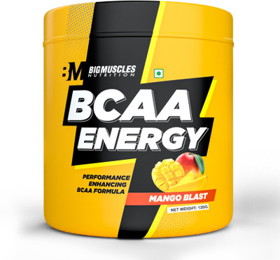 BIGMUSCLES NUTRITION BCAA Energy | Advanced Intra Workout with Rehydration Electrolytes, Taurine | BCAA(120 g, Mango Blast)