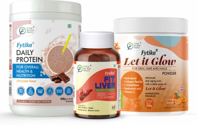 FYTIKA Daily Protein Vanilla-400G + Fit Liver -60 Tabs + Let it Glow Orange Splash-200G Protein Blends(600 g, Kulfi)