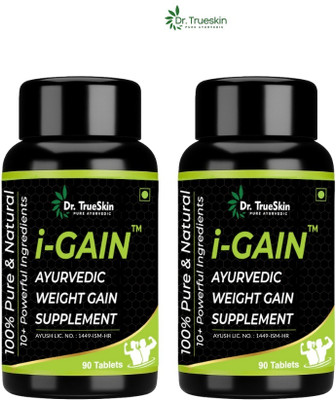 Dr.trueskin i-Gain Herbal Weight Gain Restore Max Tablets ++ 2Pcs Nutrition Bars(180 Capsules, Unflavored)