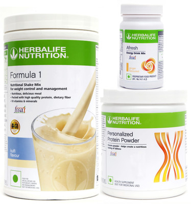 Herbalife Nutrition FORMULA 1 KULFI +PP 200 GM+AFRESH (GINGER} SET OF 3 PCS KIT OF WEIGHT LOSS Nutrition Bars(750 g, F1 KULFI -500 GM, AFRESH GINGER-50 GM, PROTEIN-200 GM PLAIN)