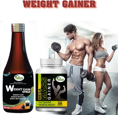 Fasczo Mega Weight Gain Capsule (30) & Weight Gain Syrup Combo Pack For Lean Muscles Weight Gainers/Mass Gainers(200 ml, No Flavour)