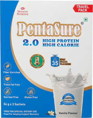 PentaSure 2.0 High Protein High Calorie Travel Pack (3 x 54gm)- 162gm Weight Gainers/Mass Gainers(162 g, Vanilla)