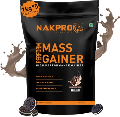 Nakpro Perform MassGainer High Protein&High Calorie Protein Powder1kg*5(5KgCookies&Cream) Weight Gainers/Mass Gainers(5 kg, Cookies & Cream)