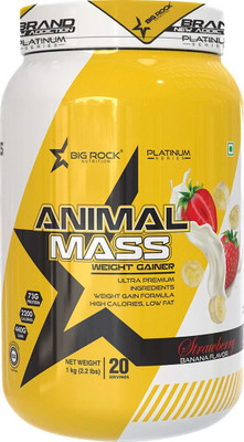 BIG ROCK NUTRITION Animal Mass Weight Gainer Powder for Men and Women Increase Stamina Weight Gainers/Mass Gainers(1 kg, Strawberry & Banana)