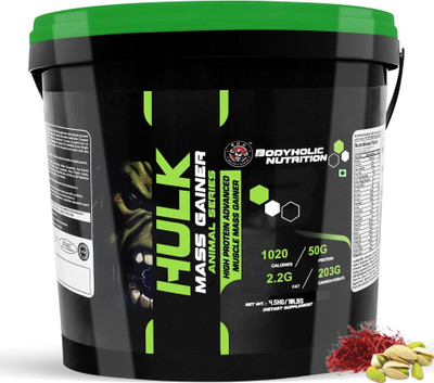BODYHOLIC Nutrition Hulk Mass Gainer High Protein Calories Advance Muscle Mass Gain 10lbs Weight Gainers/Mass Gainers(4.5 kg, KESAR PISTA)