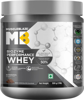 MUSCLEBLAZE Biozyme Performance Whey Protein Powder, 25g Protein Per Scoop Whey Protein(500 g, Rich Milk Chocolate)