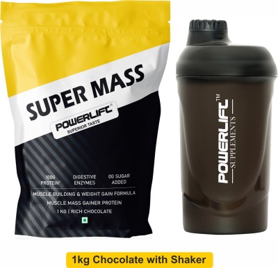 POWERLIFT Super Mass with Shaker High Protein with Vitamin and Minerals Weight Gainers/Mass Gainers(1 kg, Rich Chocolate)