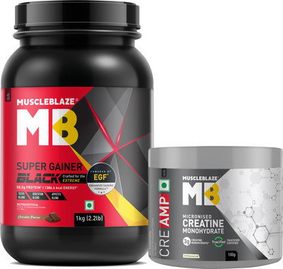 MUSCLEBLAZE Super Gainer Black & Creatine Monohydrate CreAMP Weight Gainers/Mass Gainers(1 kg, 100 g, Chocolate, Unflavoured)