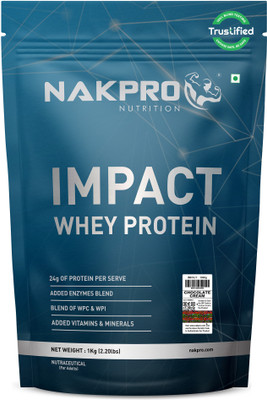 Nakpro Impact Whey Protein Isolate & Concentrate, 24g Protein, Trustified Certified Whey Protein(1 kg, Cream Chocolate)