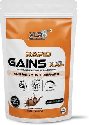 XLR8 Rapid Gains XXL weight gainer with Added Ayurvedic Herbs & Four Protein source Protein Blends(800 g, Swiss Chocolate)