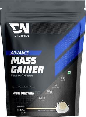 DNUTRIXN Advance Mass Gainer with High Protein & Calories |Digestive Enzyme, Multivitamin Weight Gainers/Mass Gainers(500 g, Vanilla)