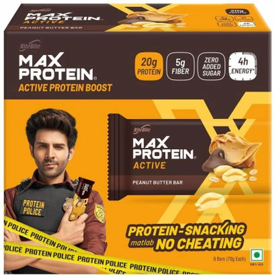 RiteBite Max Protein Active Peanut Butter 20g Protein Bars with 5g Fiber & 21 Vit. & Minerals Protein Bars(6 No, Peanut Butter)