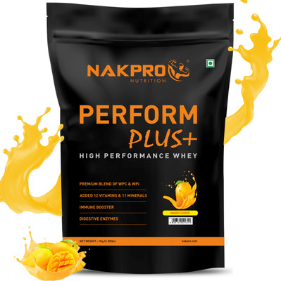 Nakpro PERFORM PLUS+ | 24g Protein | Concentrate & Isolate with Digestive Enzymes Whey Protein(1 kg, Mango)