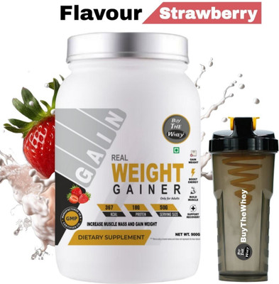 BUY THE WHEY Real Weight Gainer | Lab Tested | Pure Gainer | For Adults With Shaker - Weight Gainers/Mass Gainers(900 g, Strawberry)