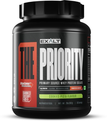 EXALT SUPPS The Priority Whey Protein Isolate 24g Protein 150mg Digezyme Zero Added Sugar Whey Protein(907 g, Cookies Pista)