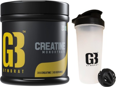 GymBrat Creatine Monohydrate, 83 Servings | Lab Tested +Shaker with Blender Ball Creatine(250 g, Unflavoured)