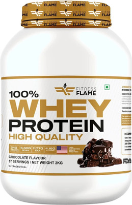 Fitness Flame |24g Protein Per Serving| 5.6g BCAA| 11.77g EAA| 4.16g Glutamine|57 Servings Whey Protein(2 kg, Chocolate)