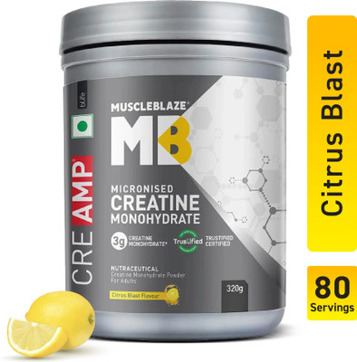 MUSCLEBLAZE Micronised Creatine Monohydrate CreAMP Powder, Trustified Certified Creatine(320 g, Citrus Blast)