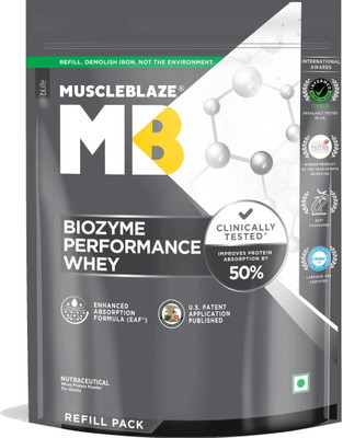 MUSCLEBLAZE Biozyme Performance Whey Protein Powder Refill Pack, 25g Protein Per Scoop Whey Protein(1 kg, Rich Chocolate)