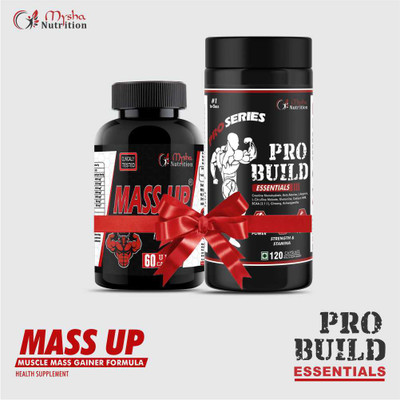 Mass Up Mysha Nutrition MassUP & Pro Build Combo for Power, Stamina & Muscle Pump with Weight Gainers/Mass Gainers(60 Capsules, 120 Capsules, Unflavored)