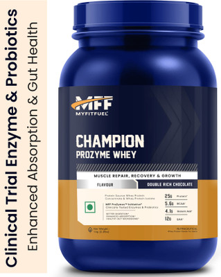 MyFitFuel Champion ProZymes Whey Protein Concentrate & Isolate- 25g Protein 1kg Chocolate Whey Protein(1 kg, Double Rich Chocolate)