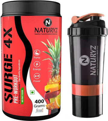 NATURYZ Surge 4X With Highest 24 Nutrients for Pump | Energy | Muscle gain Pre Workout(400 g, Surge 4X With Shaker)