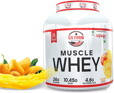 U.S. FARM NUTRITION Muscle Whey, 54 Servings, 4 LBS | 24g Protein, No Sugar Added | Boost Energy Whey Protein(1.8 kg, Alphonso Mango Flavour)