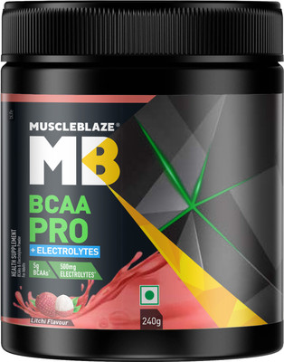 MUSCLEBLAZE BCAA Pro + Electrolytes, Intra Workout with 5 g Vegan BCAAs & 500mg Electrolytes BCAA(240 g, Litchi)