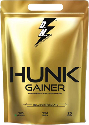 Dn With Divine Nutrition HUNK GAINER POUCH, 15g Protein, 150g per serving, 6 serving Weight Gainers/Mass Gainers(1 kg, BELGIUM CHOCOLATE)