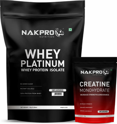 Nakpro Platinum Whey Protein Isolate with Creatine Monohydrate | 100g Creatine + Whey Protein(1.1 kg, Unflavored + Unflavoured)
