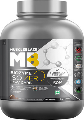 MUSCLEBLAZE Biozyme Iso-Zero, Low Carb Isolate, 27 g Per Scoop Whey Protein(2 kg, Ice Cream Chocolate)