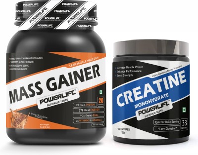 POWERLIFT Mass Gainer 1kg with Creatine Unflavoured 100gm Combo Pack Weight Gainers/Mass Gainers(1.1 kg, Rich Chocolate)