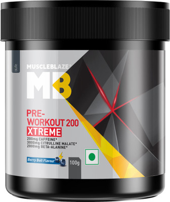 MUSCLEBLAZE 200 Xtreme, 200mg Caffeine, 2000mg Beta Alanine, 3000mg Citrulline Pre Workout(100 g, Berry Bolt)