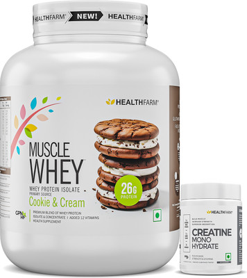 HEALTHFARM Muscle whey Protein 1.8 Cookies & Cream And Creatine Monohydrate 100gm Combo Whey Protein(1.8 kg, Cookies & Cream)