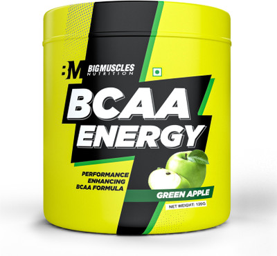 BIGMUSCLES NUTRITION BCAA Energy | Advanced Intra Workout with Rehydration Electrolytes, Taurine | BCAA(120 g, Green Apple)