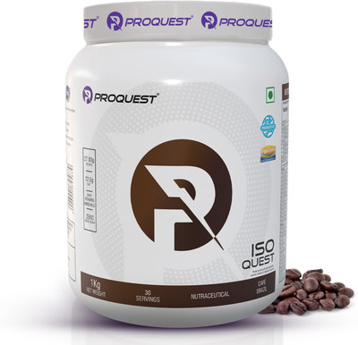 PROQUEST Iso Quest Whey Protein Isolate|Low Fat 27g Protein|Added Probiotics & Digezyme® Whey Protein(1 kg, Café Brazil)