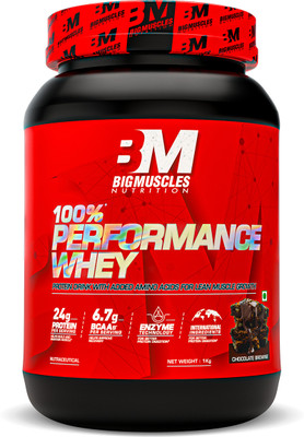 BIGMUSCLES NUTRITION Performance Whey Protein | 24g Isolate Whey Protein Blend | Enzyme Technology Whey Protein(1 kg, Chocolate Brownie)