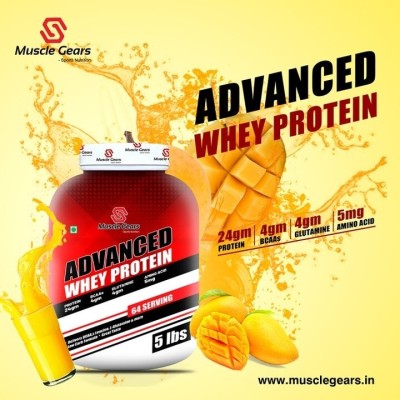 Muscle Gears Advanced Whey Protein (FSSAI Certified, Pre-workout & Post-Workout). Whey Protein(2 kg, Chocolate, Vanilla, Coffee, Mango, orange)