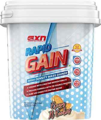 GREENEX NUTRITION Rapid Gain High Density Mass Gainer Powder Supplement | 11 lbs | Muscle Growth Weight Gainers/Mass Gainers(5 kg, Cream N Cookies)