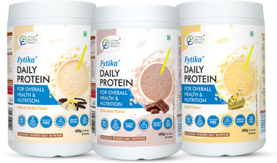 FYTIKA Daily Protein Powder- Vanilla, Chocolate & Kulfi Flavour, 400gm Each (Pack of 3) Protein Blends(1200 g, Vanilla, Chocolate, Kulfi)