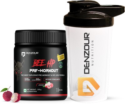 DENZOUR NUTRITION Bee-Hp Pre-Workout with Shaker Most Explosive Muscle Pump with Fat Loss Formula Pre Workout(100 g, Lychee + Shaker)