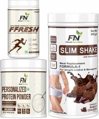 Floral Nutrition Weight Loss Combo F-1, FFresh Lemon & 200gm Personalized Protein Powder-750gm Protein Shake(750 g, Chocolate,Unfalvoured,Lemon)