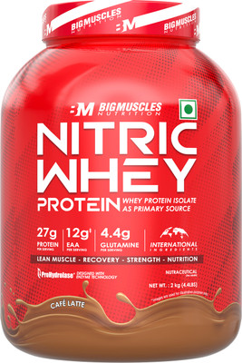 BIGMUSCLES NUTRITION Nitric Whey Protein | 27g Whey Protein Isolate with ProHydrolase Enzyme Tech. | Whey Protein(2 kg, Cafe Latte)