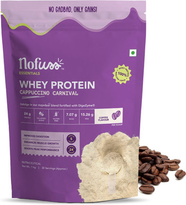 NOFUSS Whey Protein Powder + Shaker | 24g Protein | 30 Servings | Whey Protein(1 kg, Cappucinno Carnival)