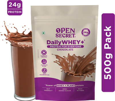 OPEN SECRET 0.5 kg India's 1st Whey+ Protein Powder - Complete Protein with Whey and Plant Protein Blends(500 g, Chocolate)
